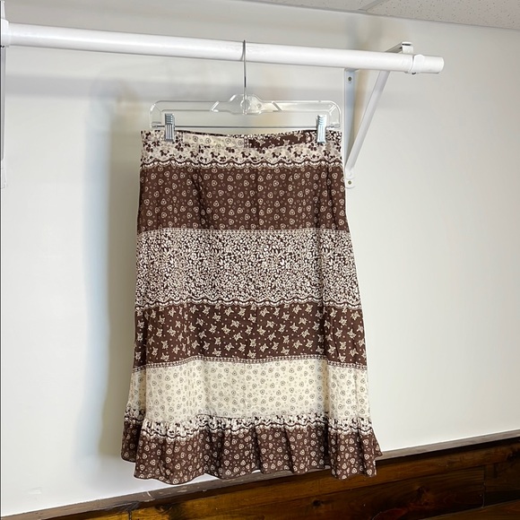 Route 66 Dresses & Skirts - Vintage Route 66 Brown and Cream Floral Ruffle Patterned Women's Skirt- 6/8